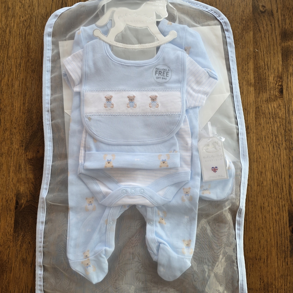 Rock-a-bye-baby Blue Baby Bear Outfit Gifting 5 Piece Set